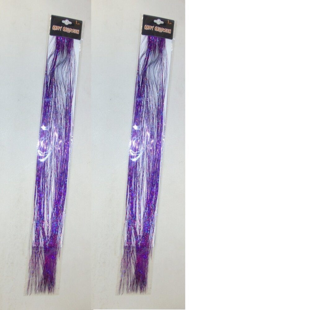 Hair Extensions Halloween Purple Glitter Set of 2 Synthetic Hair 19" Comb Clip